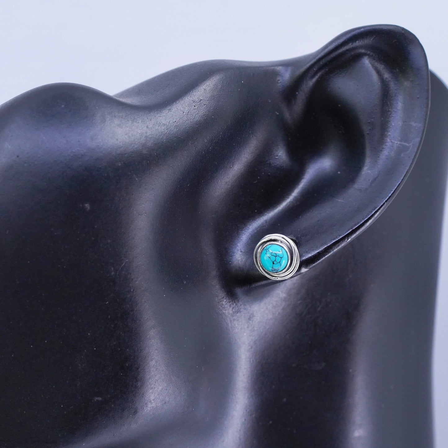 Vintage Sterling 925 silver handmade earrings, studs with turquoise