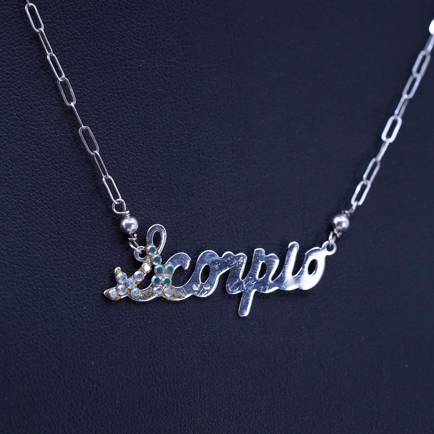 16” Sterling 925 silver handmade necklace, elongated chain with Scorpio pendant