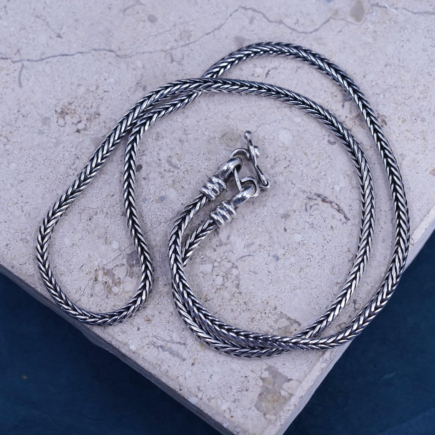 16" 3mm, vintage Sterling silver necklace, solid 950 silver wheat chain