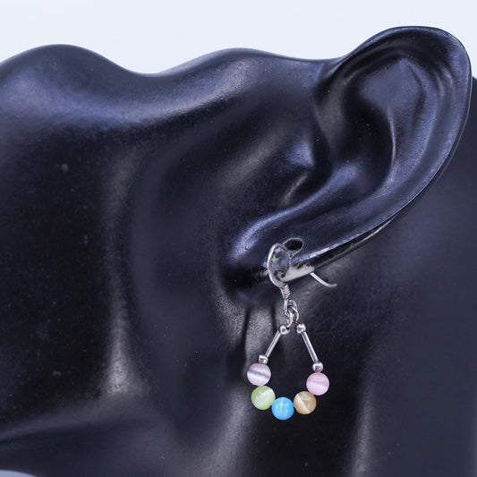 Vintage Sterling 925 silver handmade earrings with multi color cat eye beads