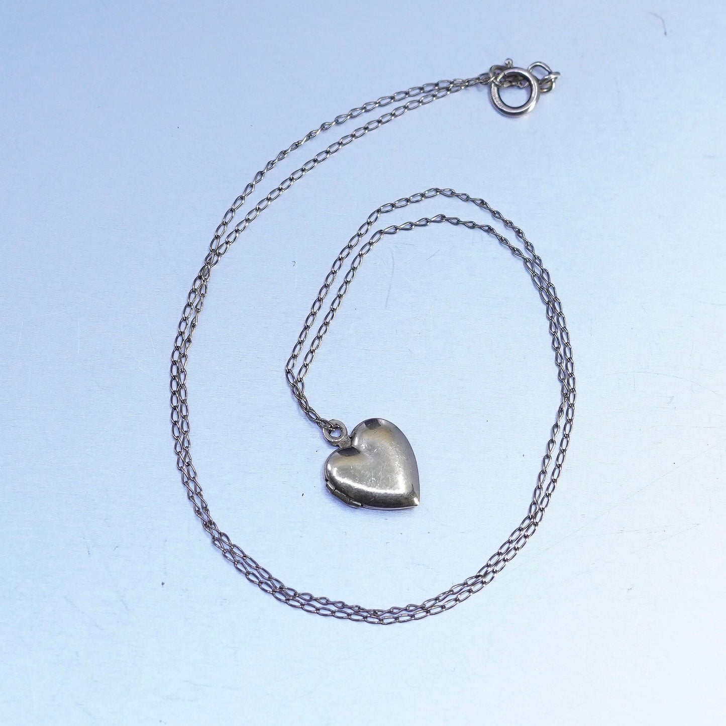 15”, 1/20 14K yellow gold Sterling 925 silver necklace heart photo locket