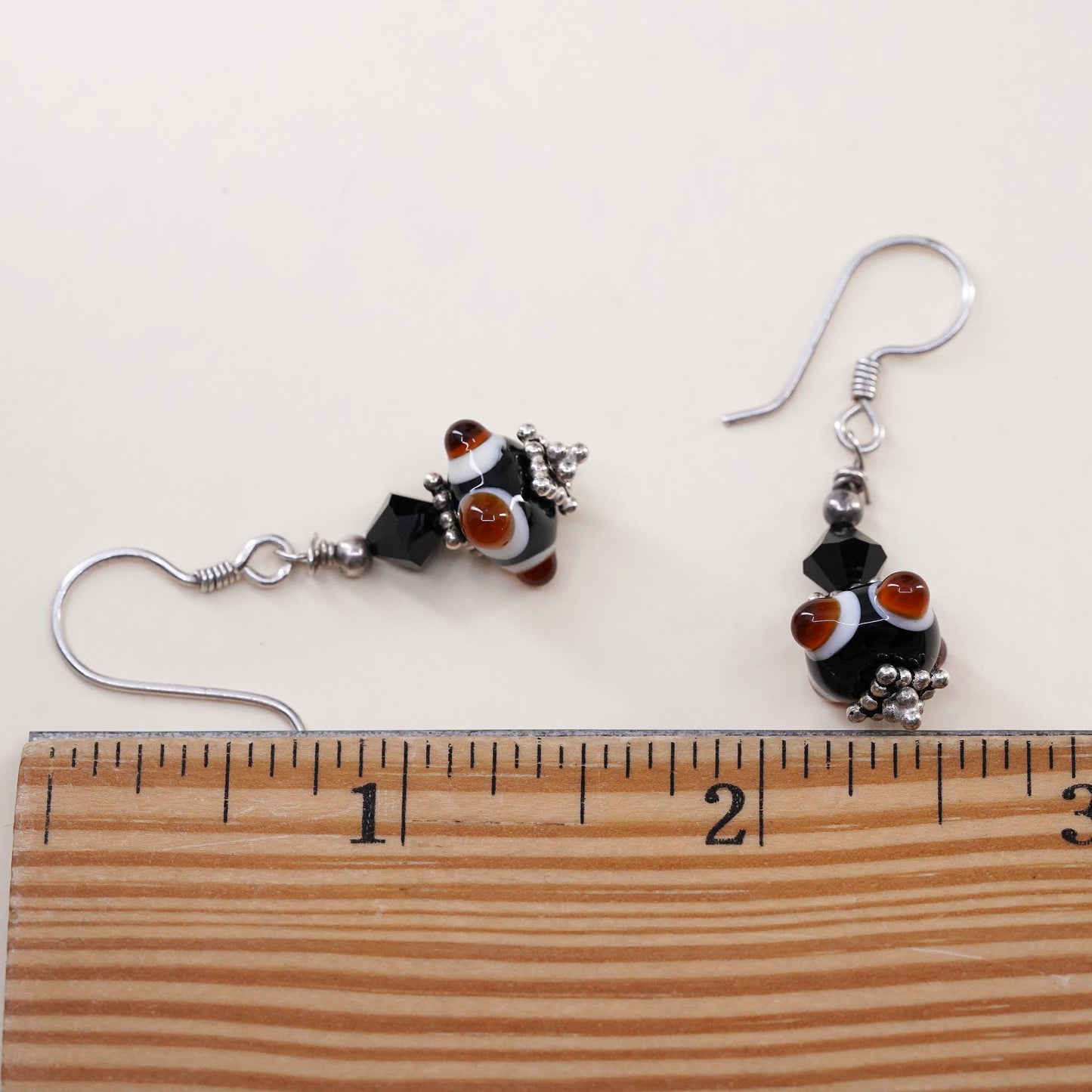 Vintage Sterling silver handmade earrings, 925 hooks with glass beads