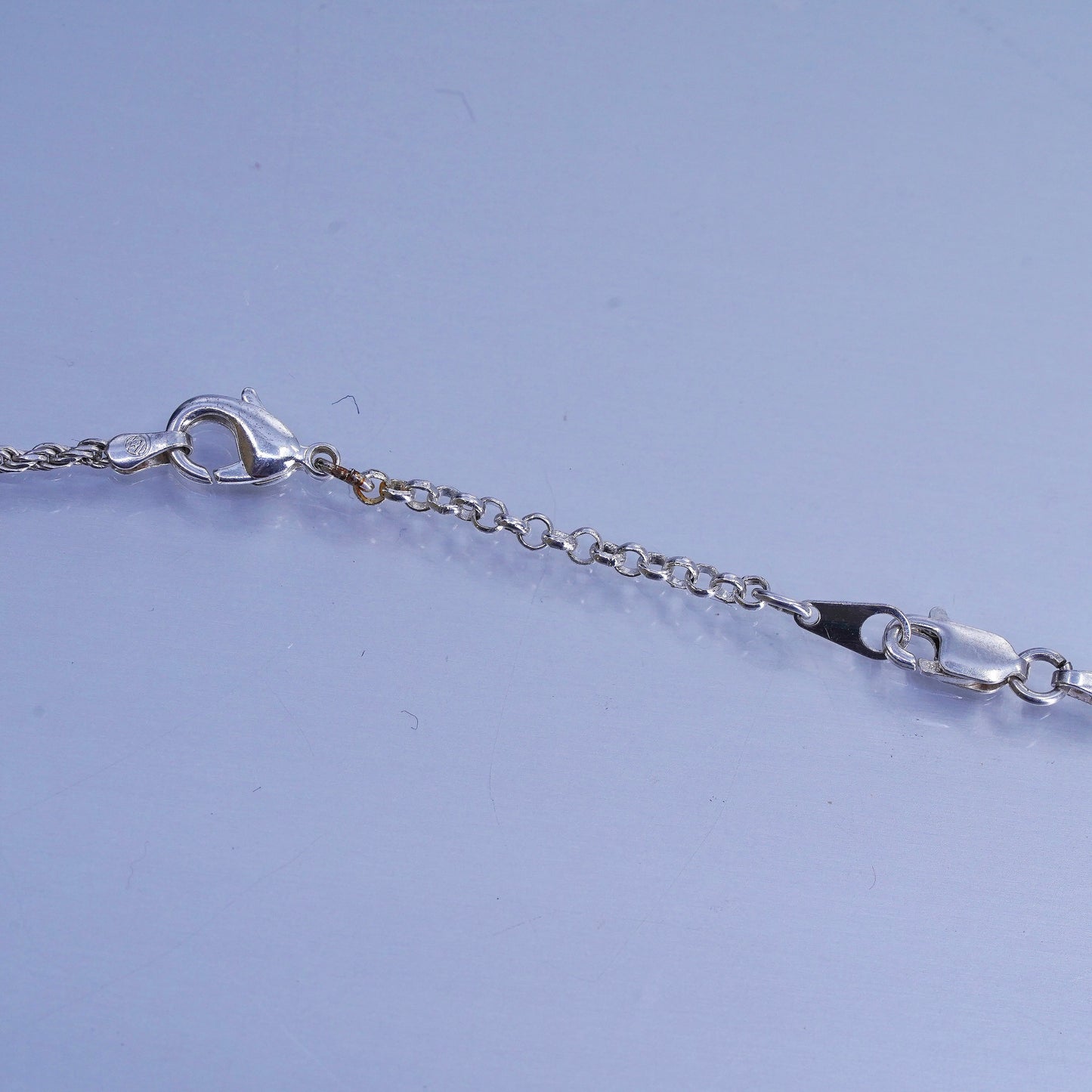 16+2” 2mm, vintage Italy Sterling 925 silver rope chain necklace