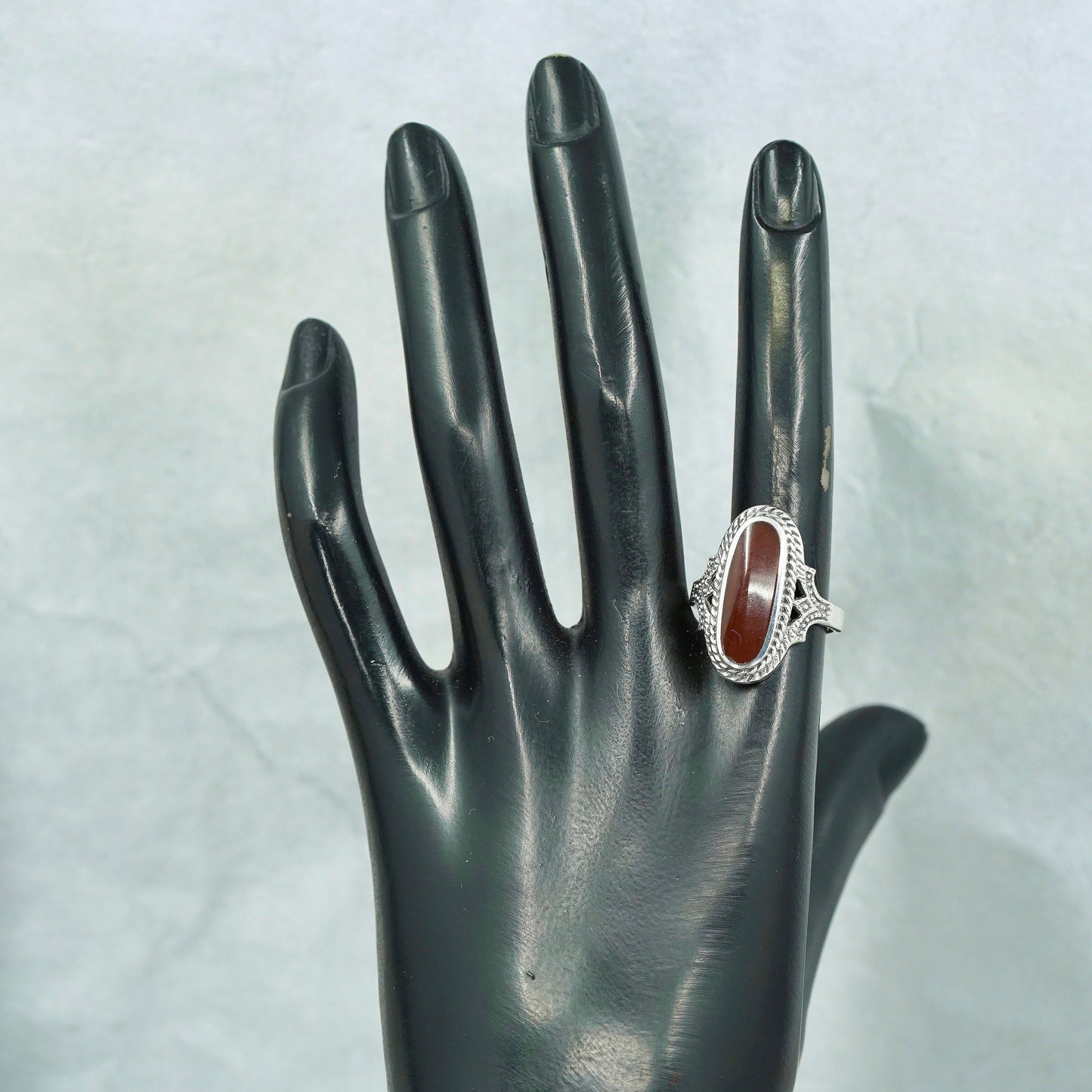Size 9, southwestern Sterling 925 silver handmade ring with carnelian and cable
