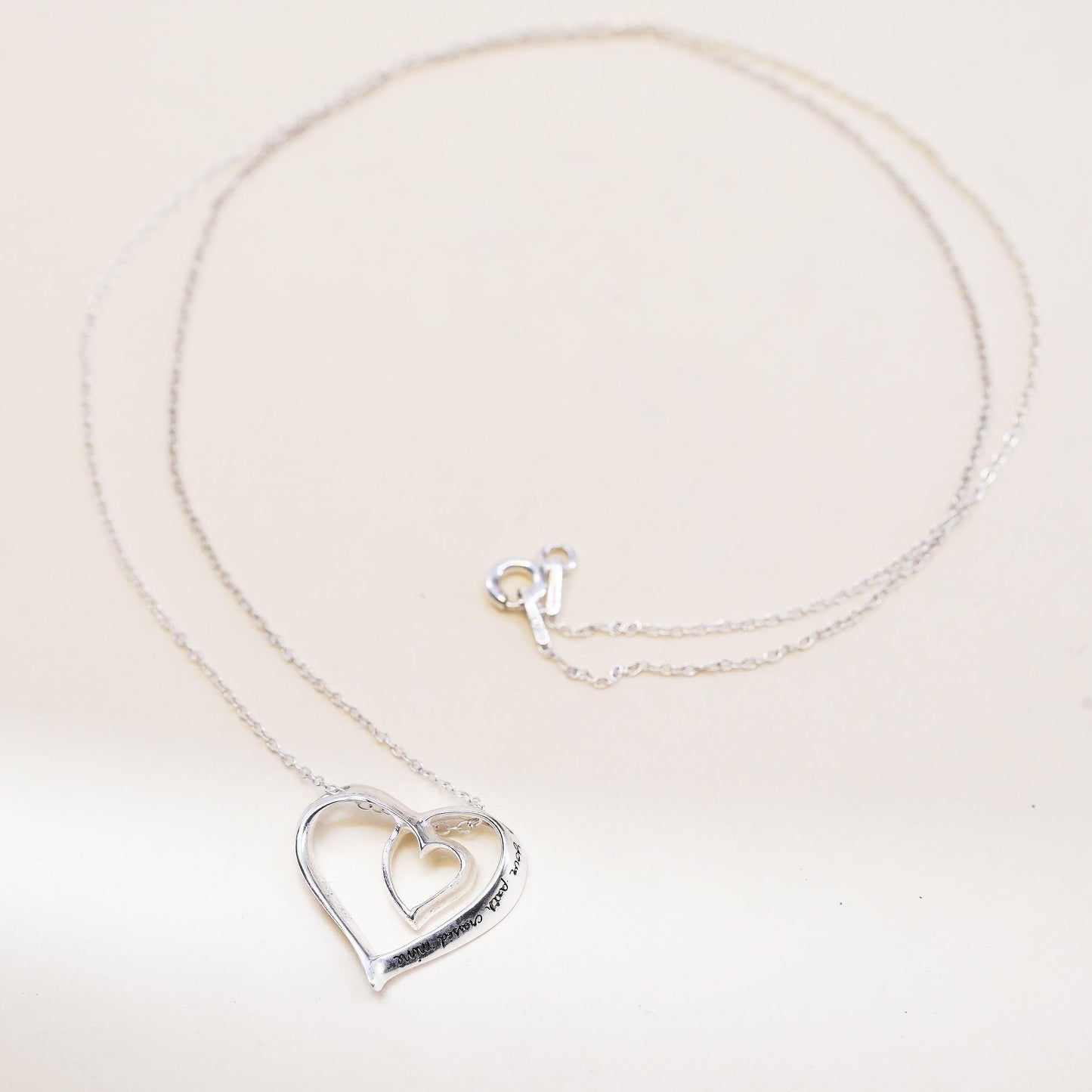 18", Sterling silver necklace, 925 heart pendant embossed I’m thankful your