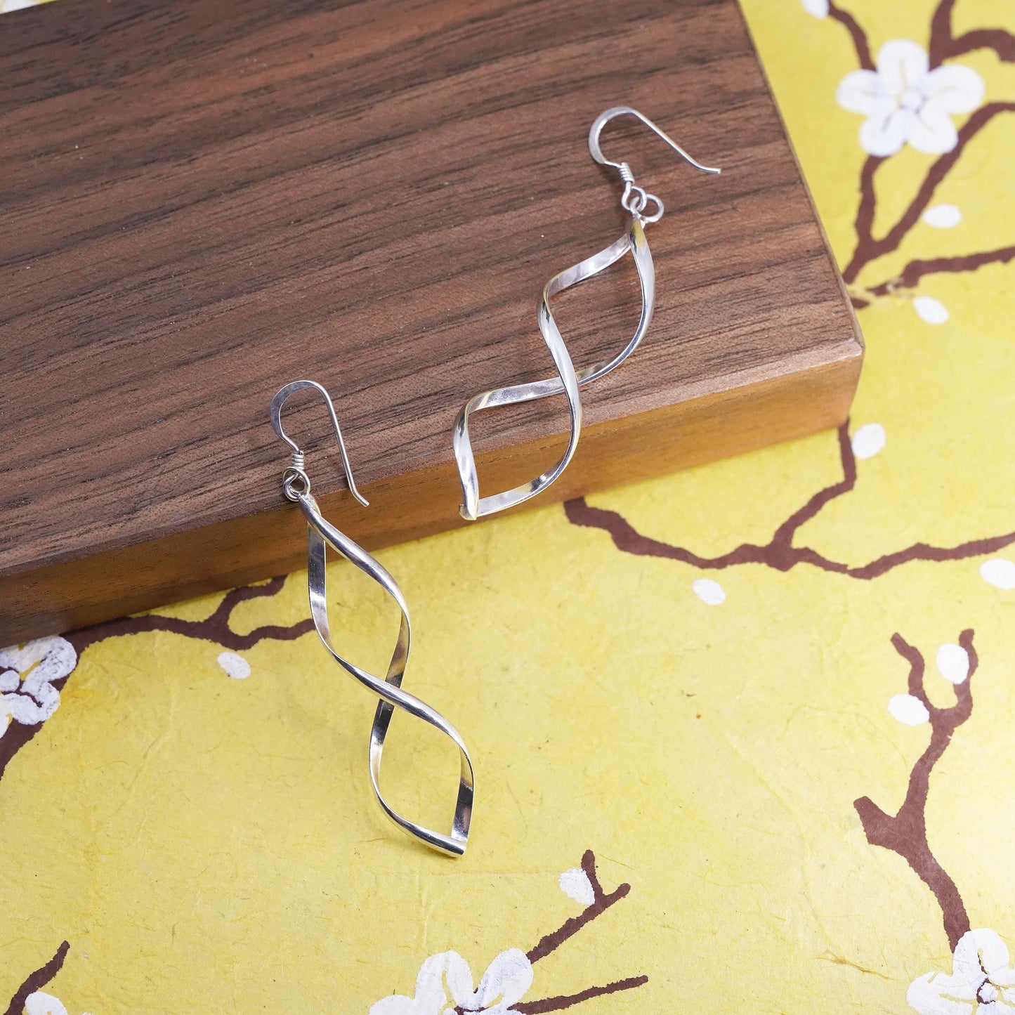 Vintage Sterling silver handmade earrings, 925 twisted dangle