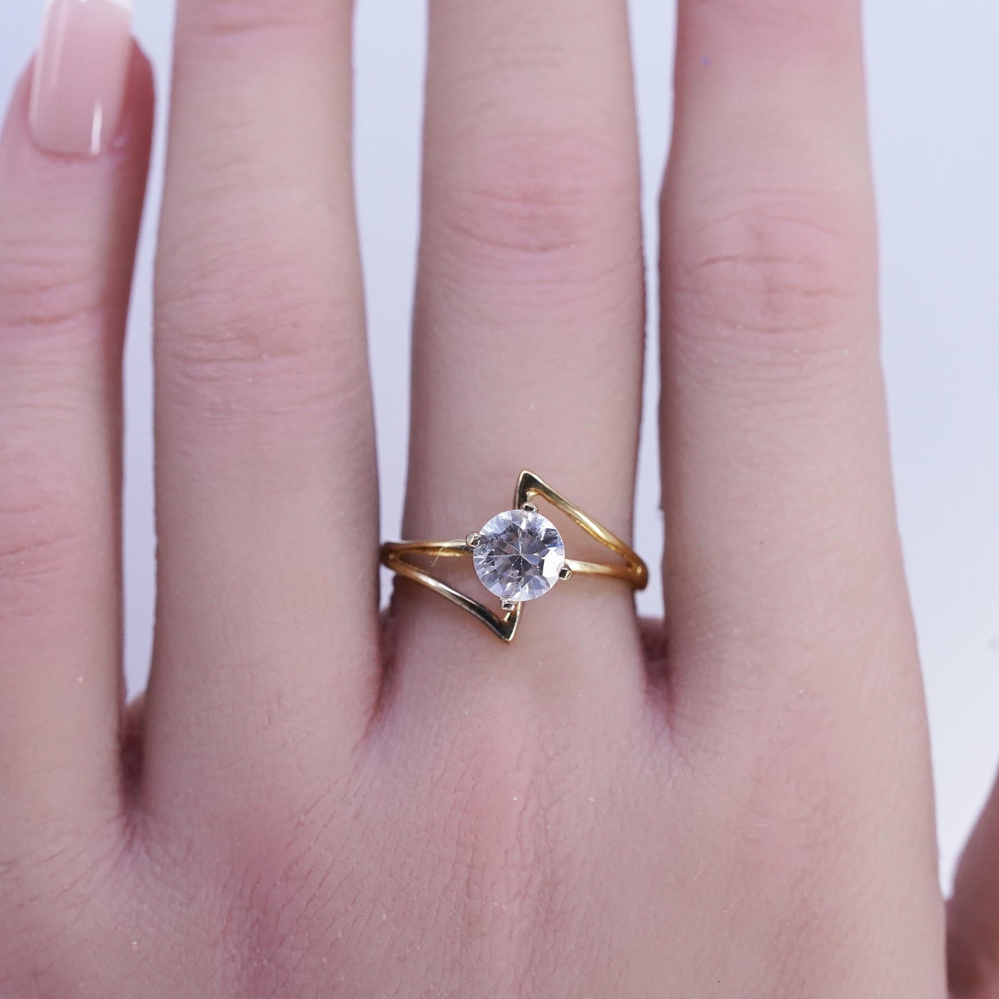 Size 7.75, vintage vermeil gold over Sterling 925 silver engagement ring w/ Cz