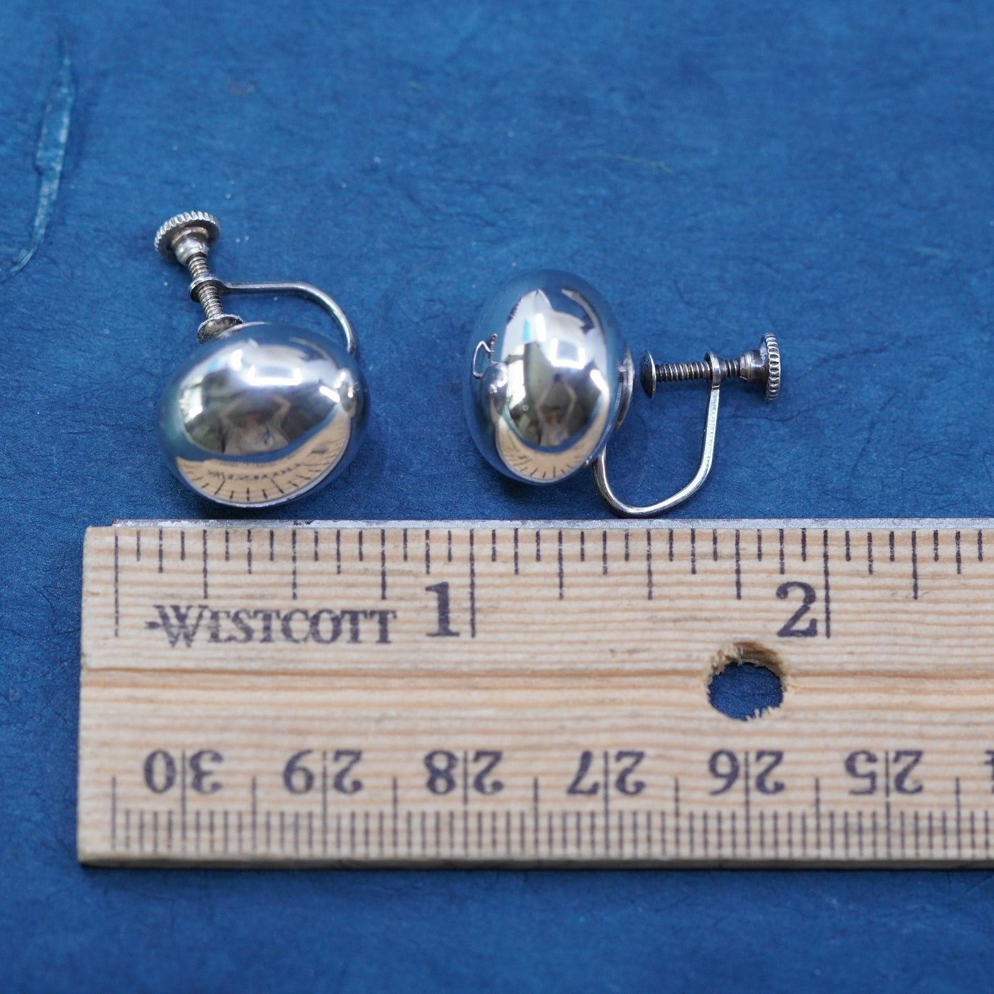 Vintage Sterling silver handmade earrings, high polished 925 Button screw back