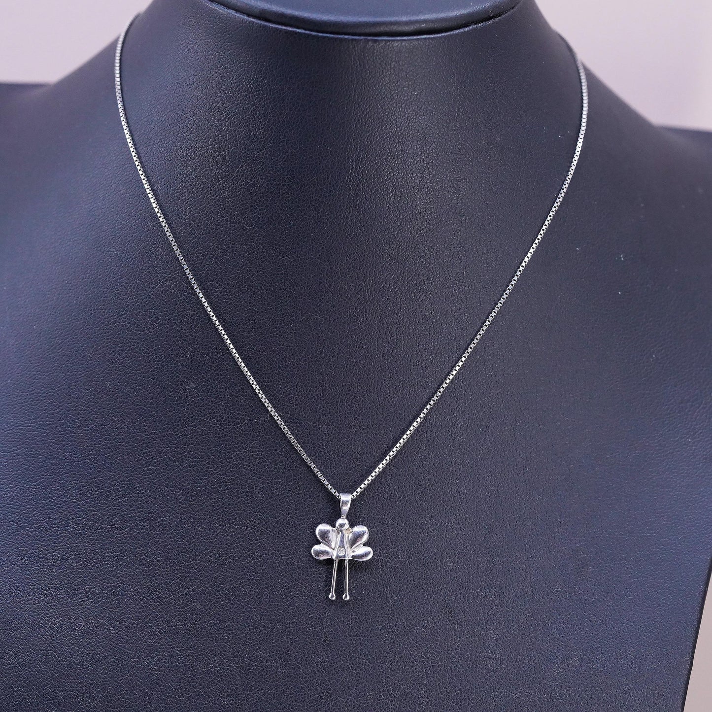 14", VTG sterling 925 silver box chain necklace Guardian angel charm pendant