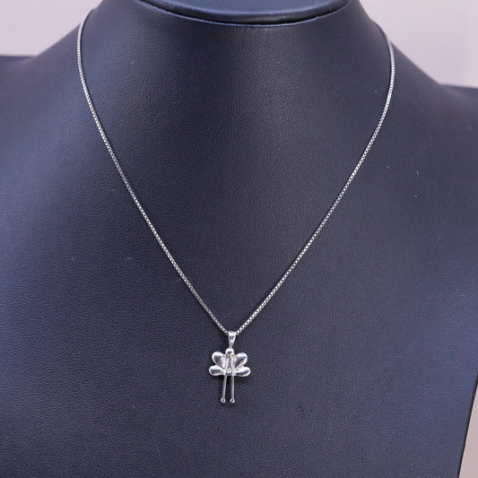 14", VTG sterling 925 silver box chain necklace Guardian angel charm pendant