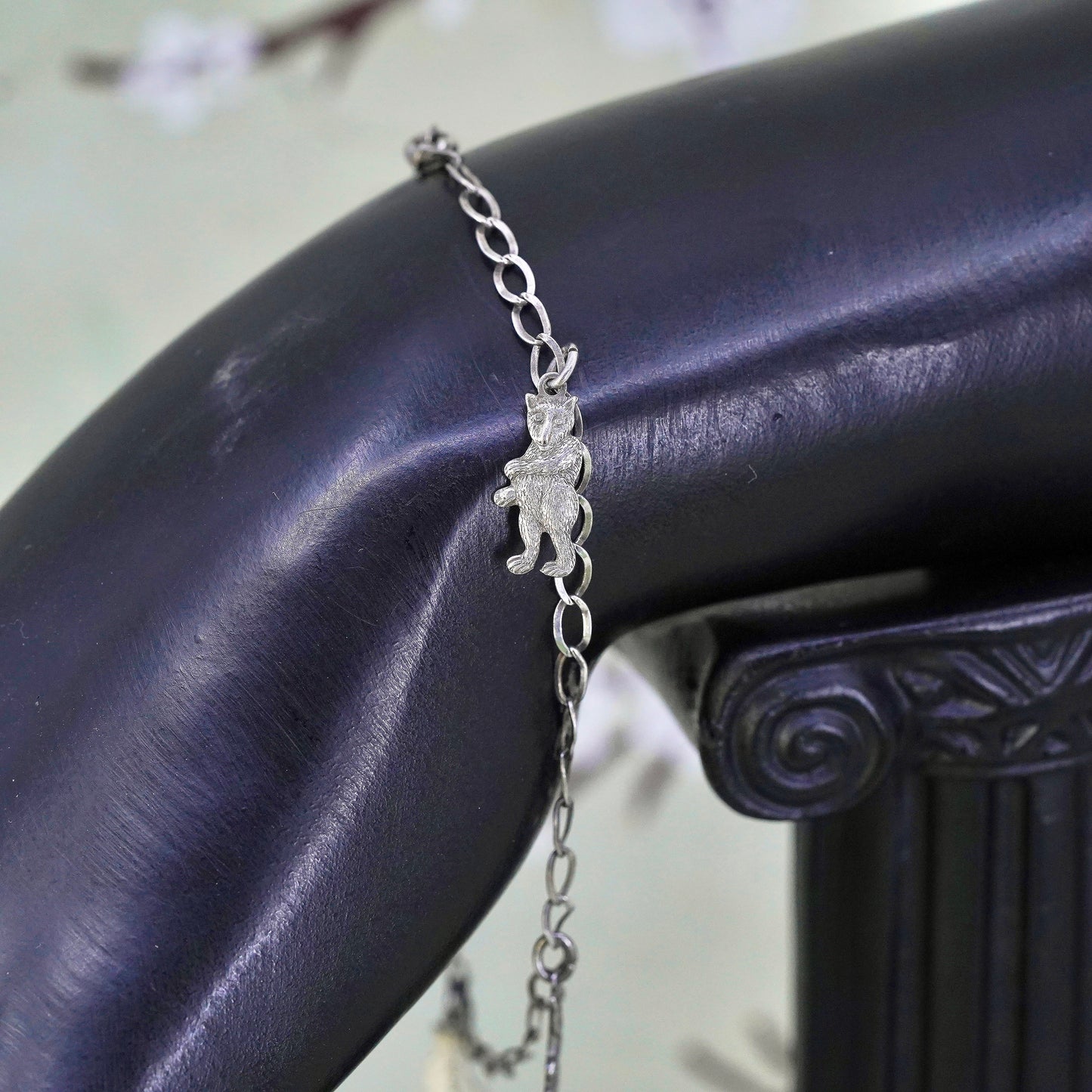 7.5” 3mm, Vintage sterling 925 silver twisted curb bracelet with bear charms