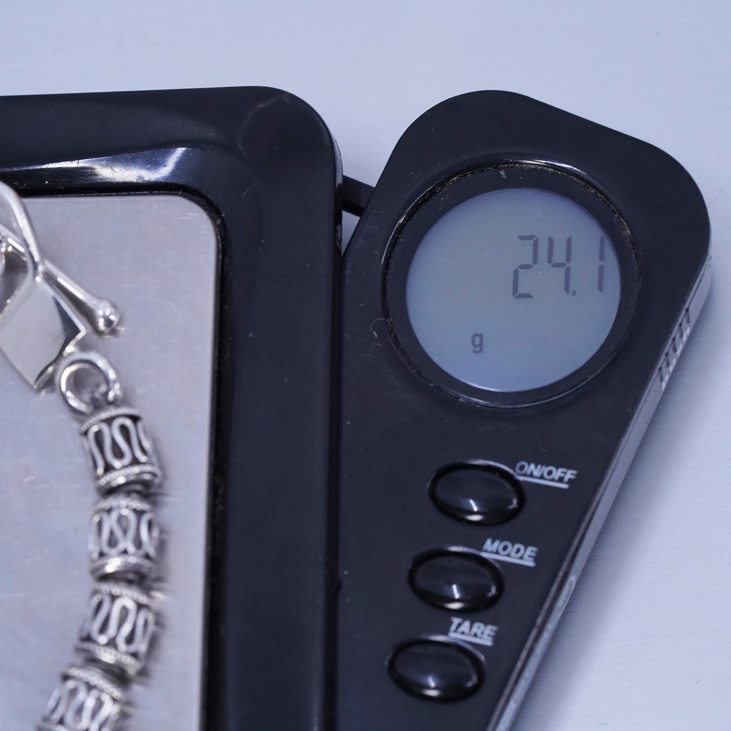 7”, Mexican Sterling 925 silver bracelet, filigree beads chain toggle closure