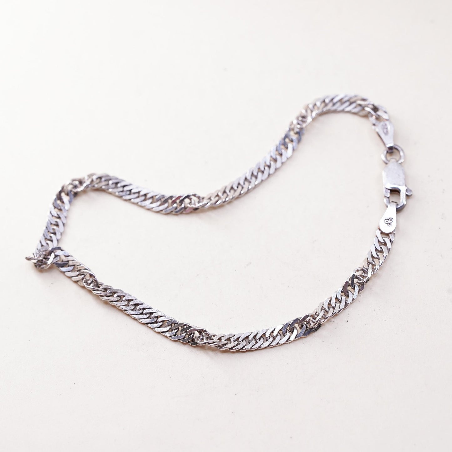 7" 4mm, Vintage Italian IBB sterling silver bracelet, twisted curb link chain