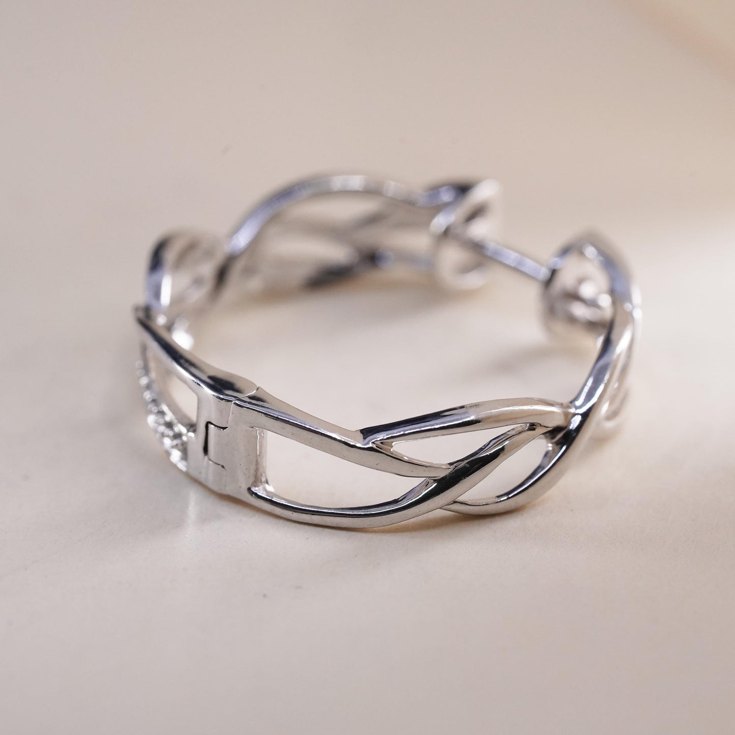 1”, Vintage sterling silver single earring, 925 twisted huggie hoop w/ diamond