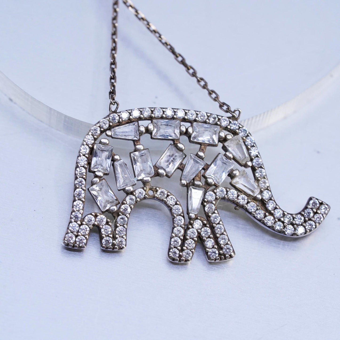 16+2", Turkish vermeil gold Sterling 925 Silver Necklace cz elephant Pendant