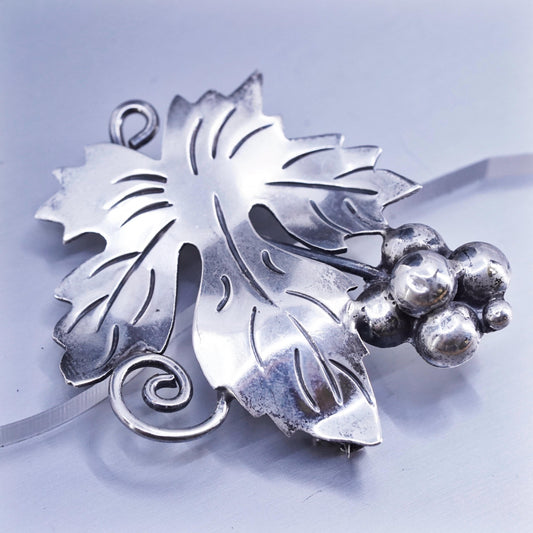 Vintage Mexican sterling silver handmade brooch, 925 grape leaf pin