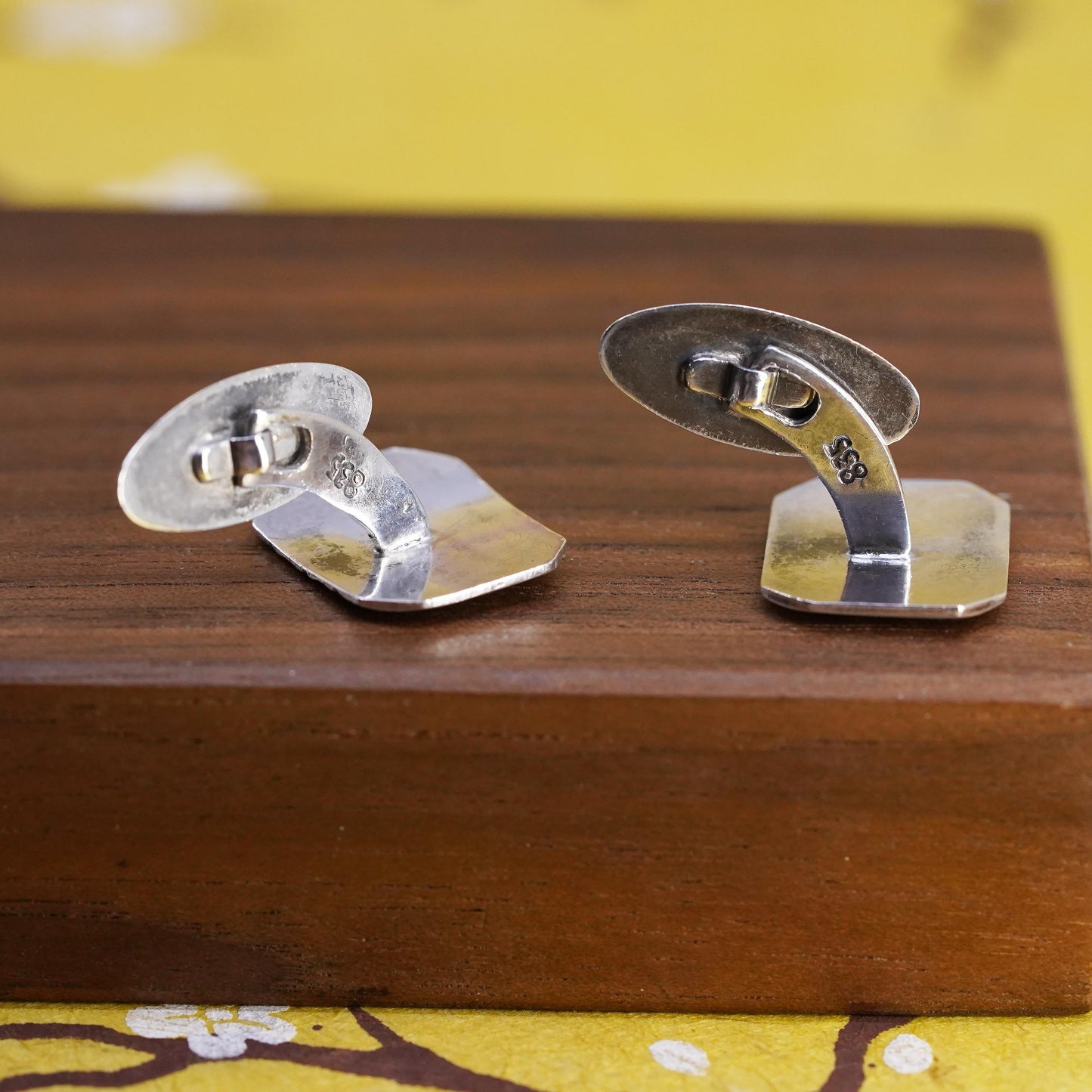 Vintage handmade sterling silver cufflink, 925 textured cuff links
