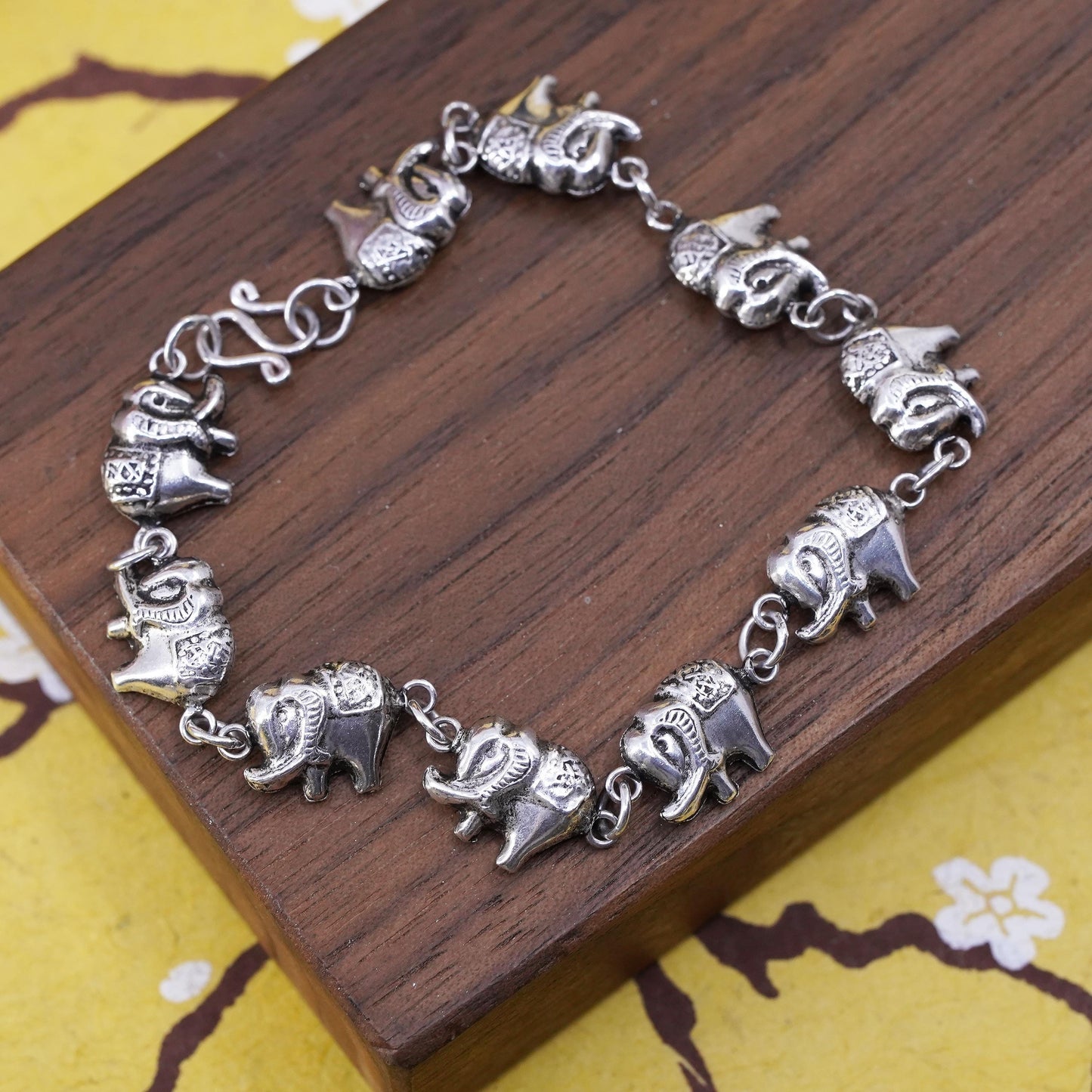 7.25", vintage Sterling silver handmade bracelet, 925 elephant chain