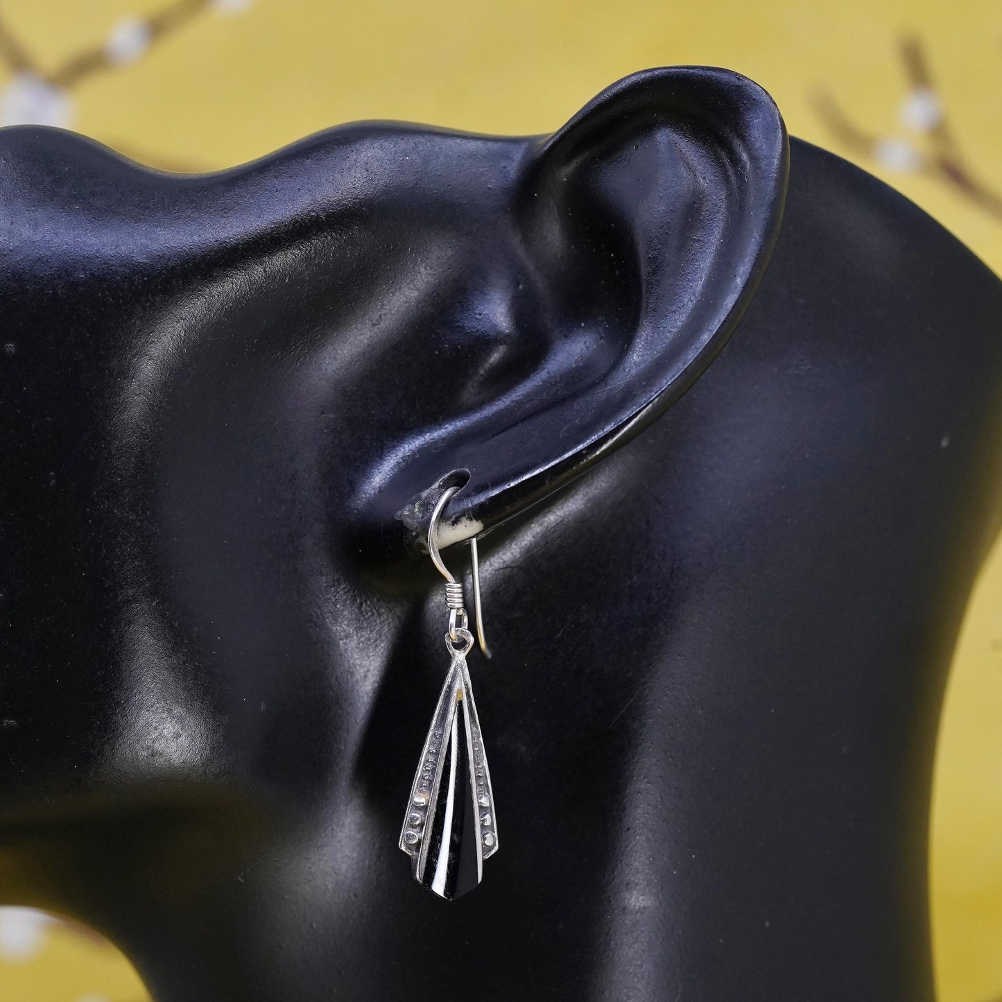 Vintage Sterling 925 silver handmade teardrop earrings with onyx and beads