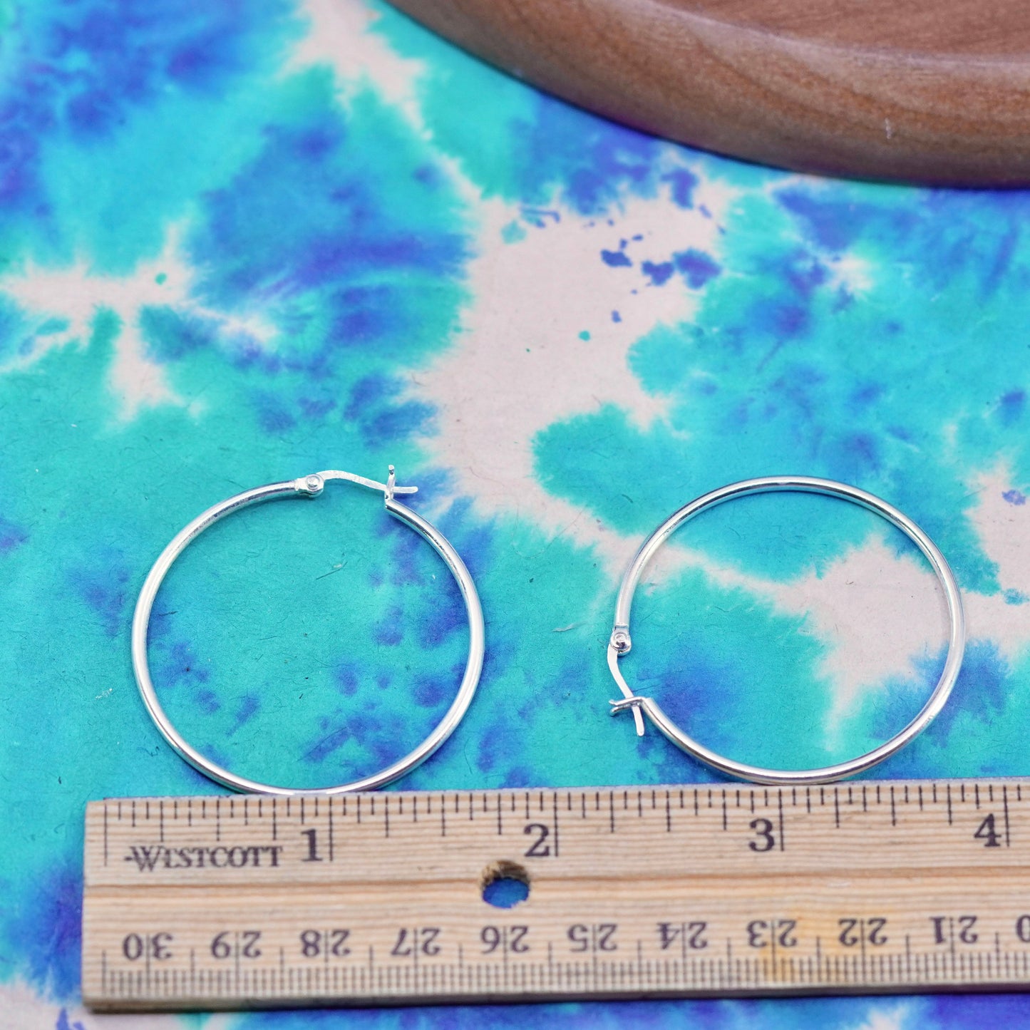 1.5”, vintage Sterling silver handmade hoop earrings, 925 huggie