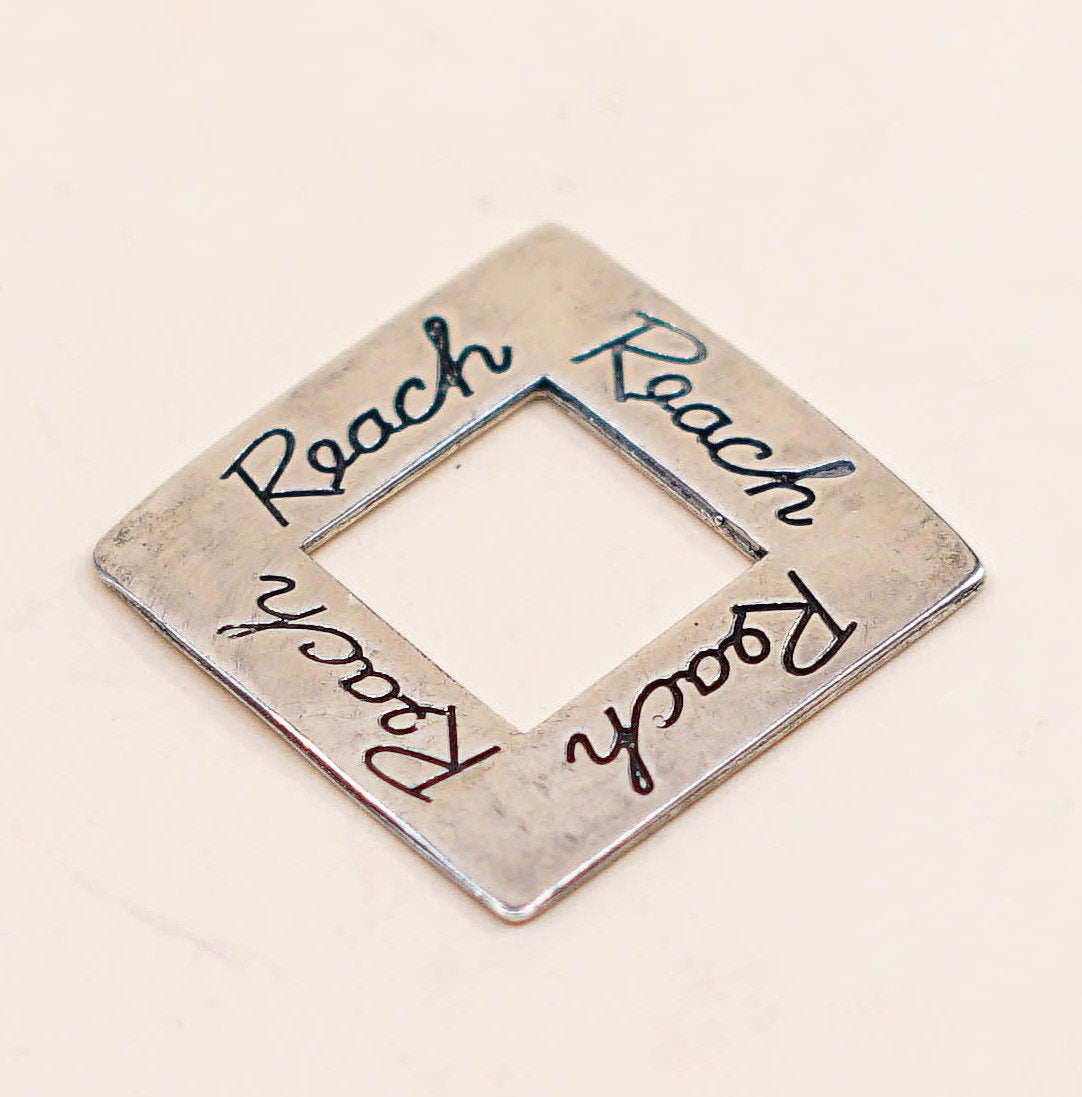 vtg Sterling silver handmade pendant, Hammered 925 square embossed “reach”