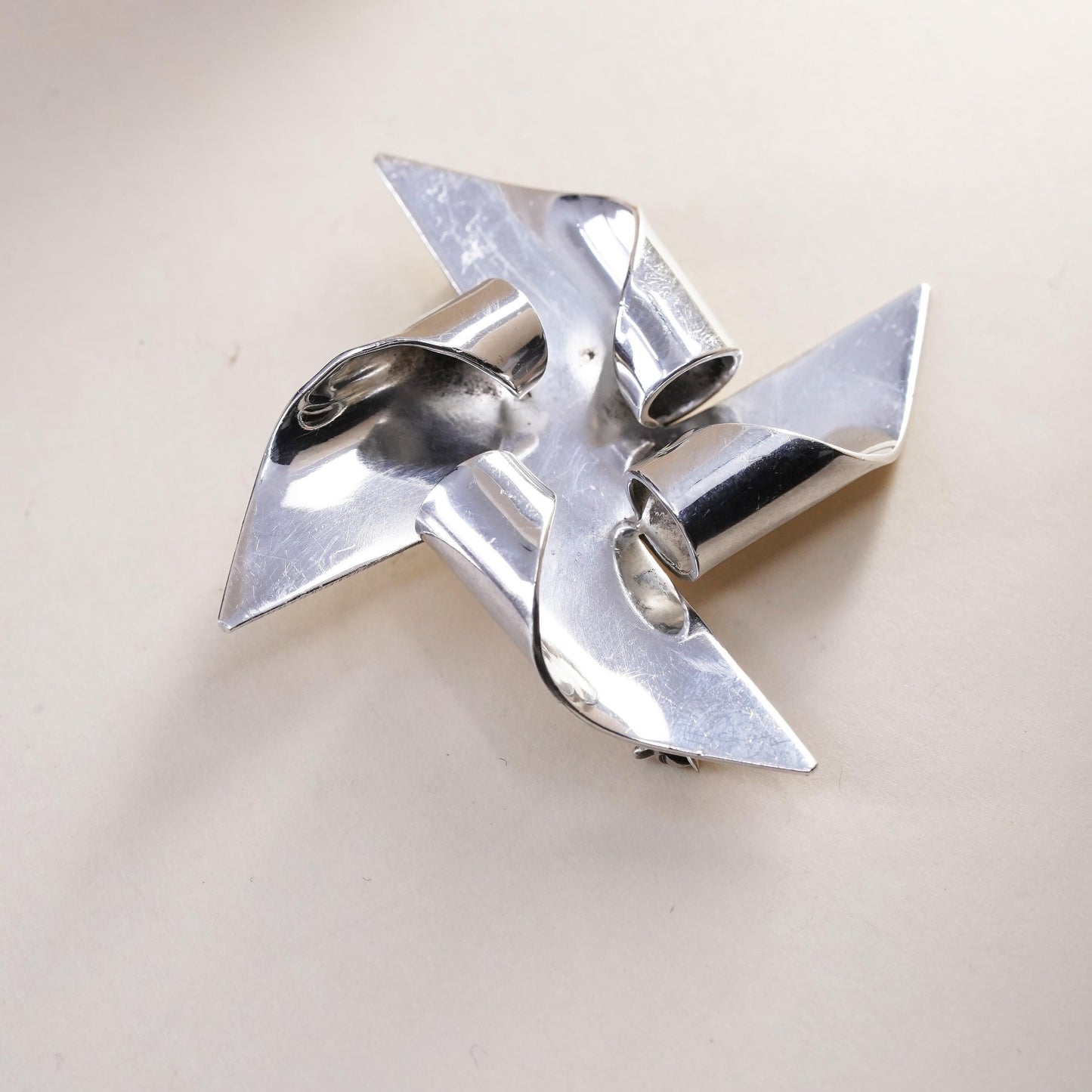 Vintage sterling silver handmade brooch, 925 silver pinwheel, minimalist