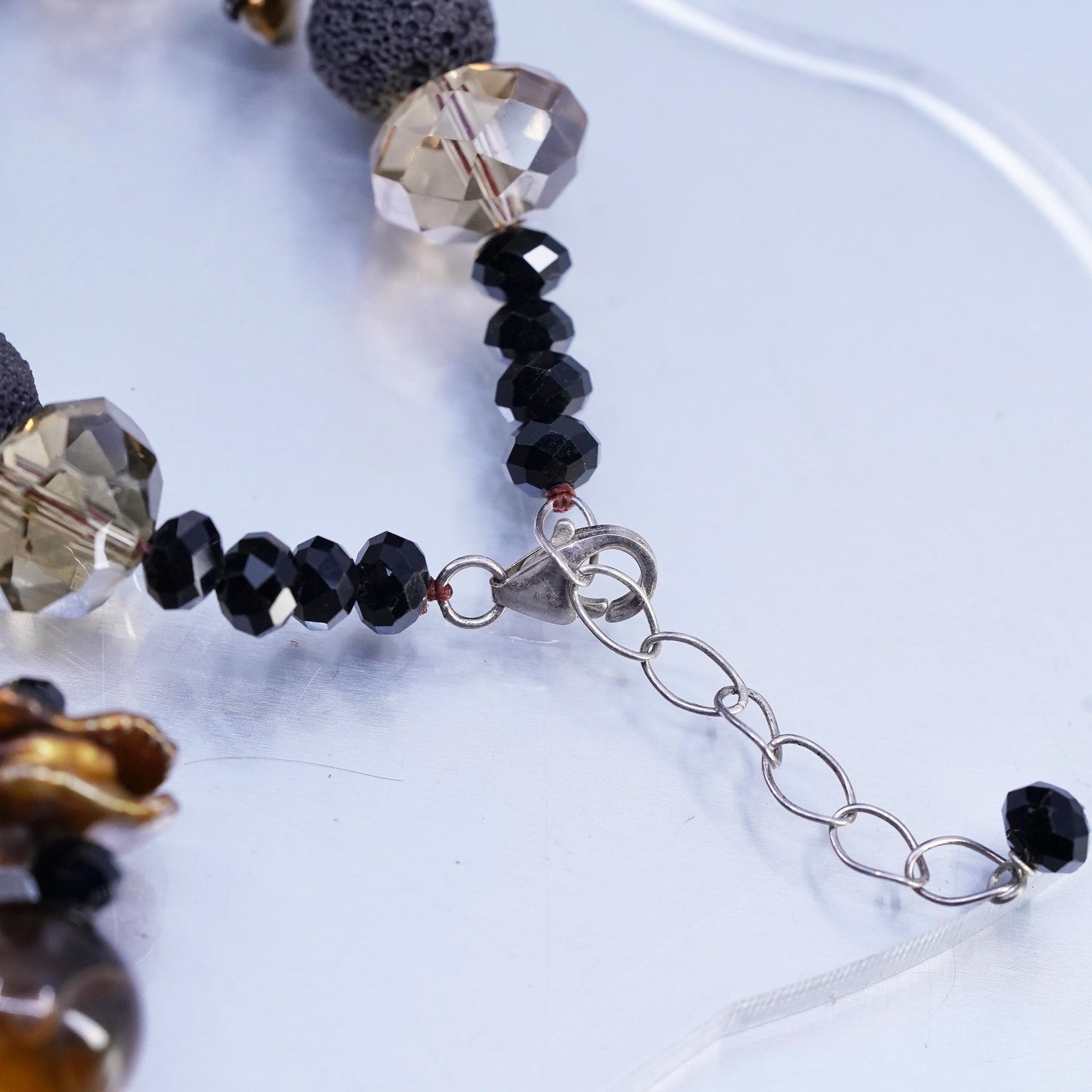 18+1”, Tiger’s Eye, Baroque Pearl sterling silver 925 Necklace Lava Stone Beads