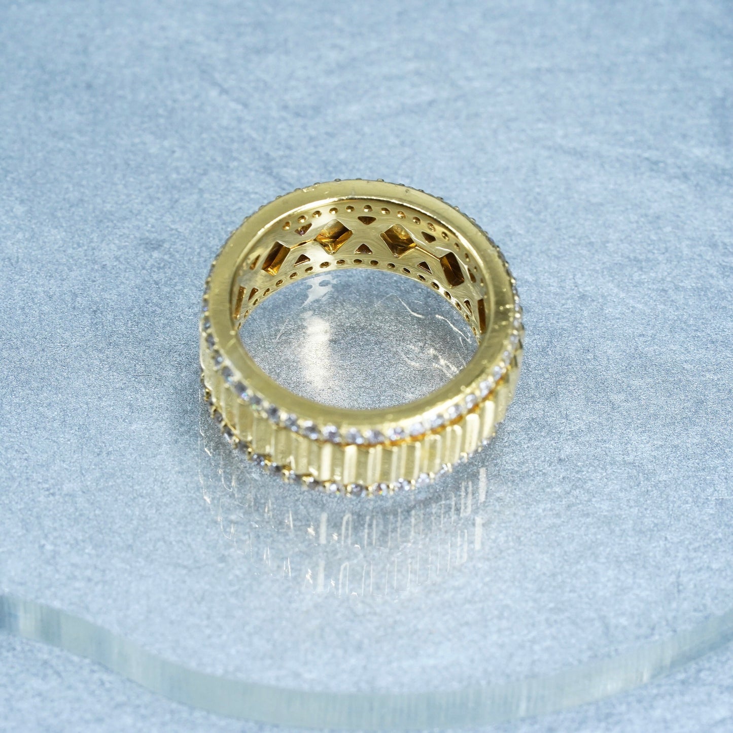 Size 6, vintage vermeil gold filled Sterling 925 silver spinner ring cluster cz