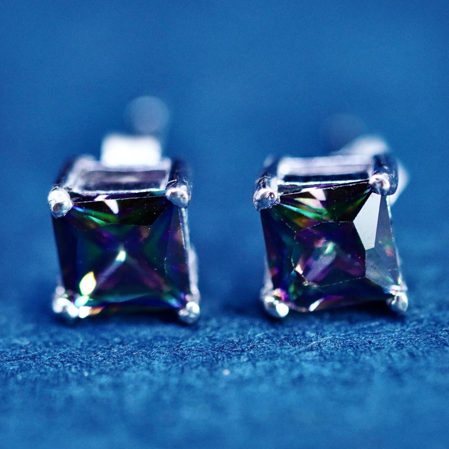 6mm, Sterling 925 silver handmade earrings with rainbow topaz studs