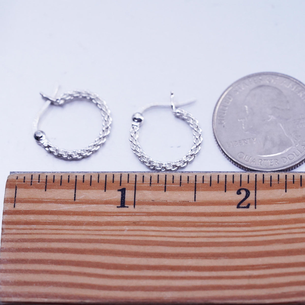 0.5", VTG 925 Sterling Silver Handmade Earrings, 925 huggie mesh chain hoops