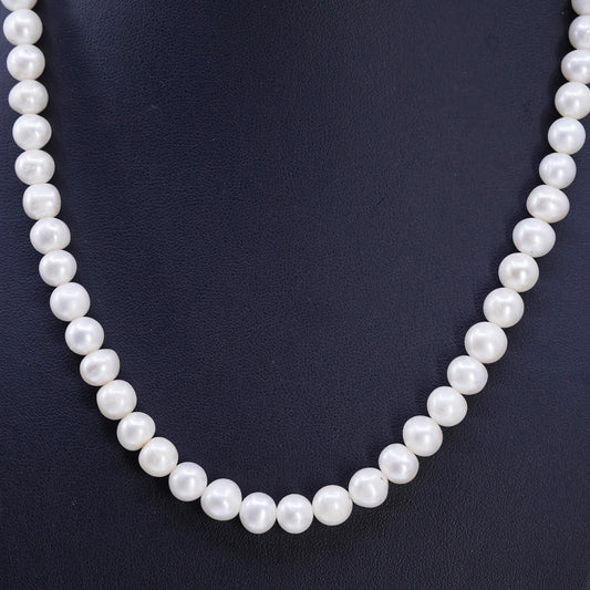 19", vintage 8mm freshwater pearl necklace with Sterling 925 silver clasp