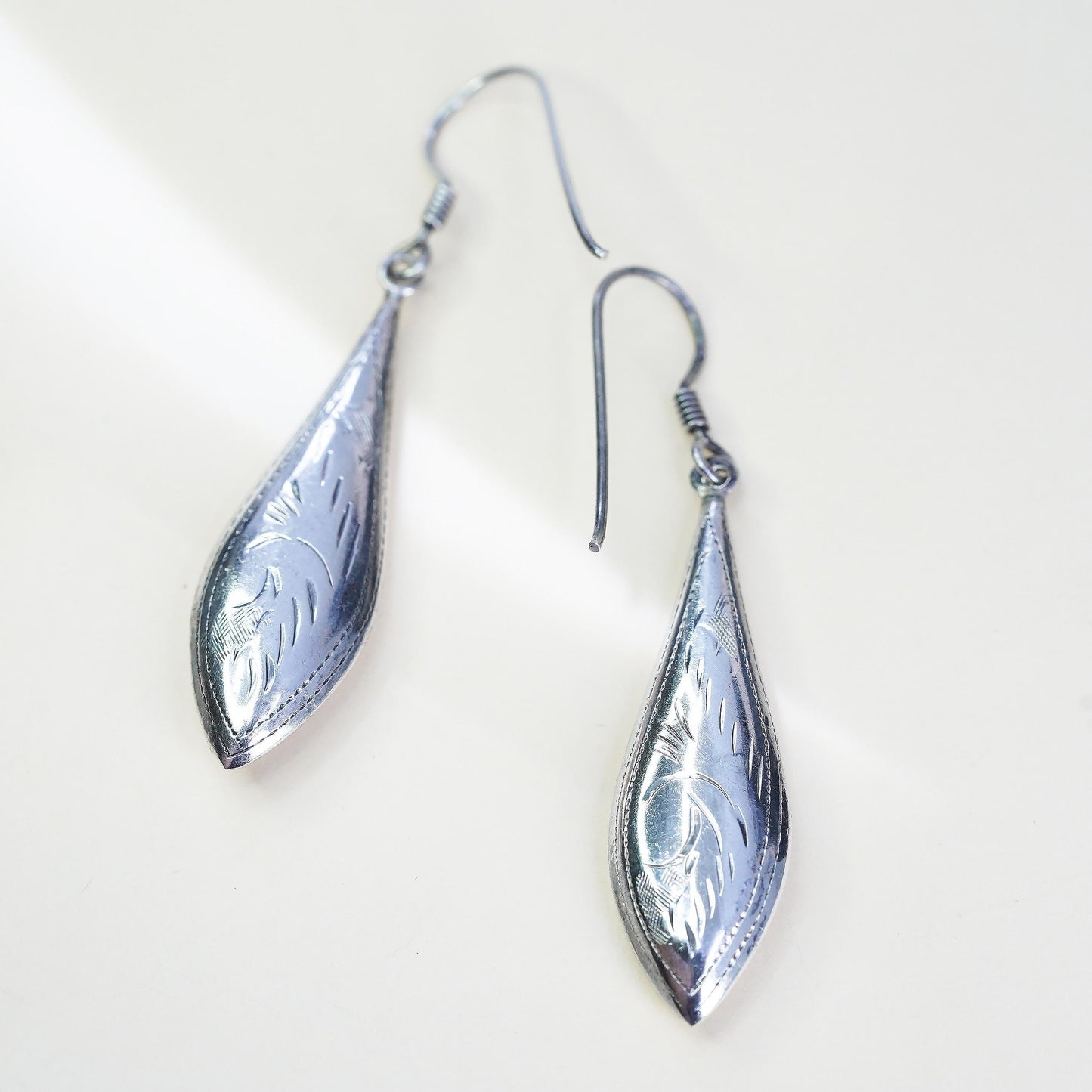 Vintage sterling silver handmade earrings, puffy textured 925 teardrops