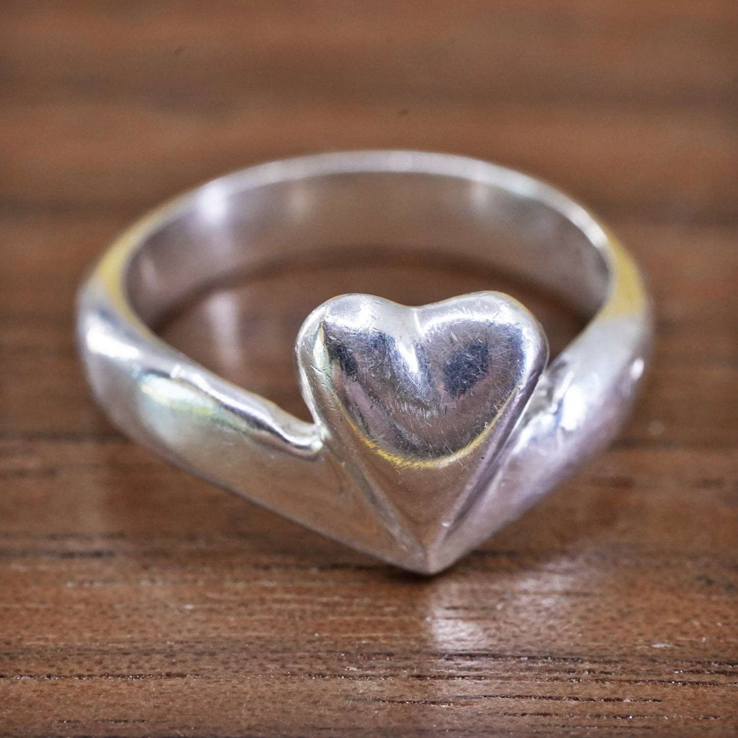 Size 5, Sterling silver handmade ring, 925 stackable band with heart and cross