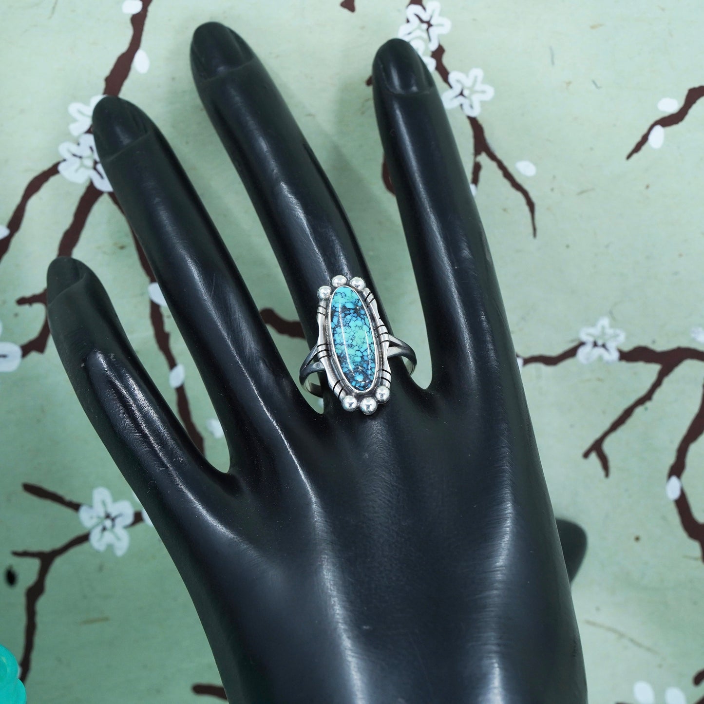 Size 8.5, Navajo sterling silver ring, Native American 925 silver ring turquoise