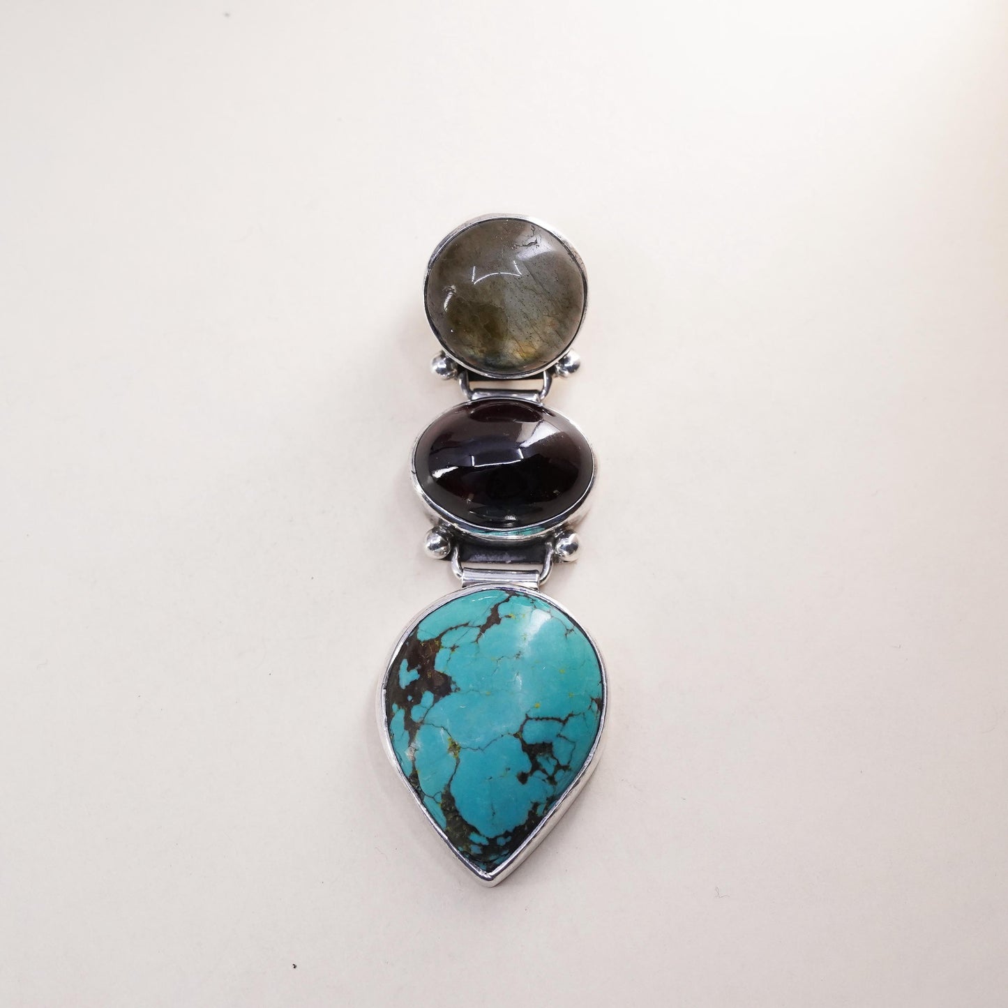 Native American Sterling 925 silver teardrop turquoise pendant labradorite