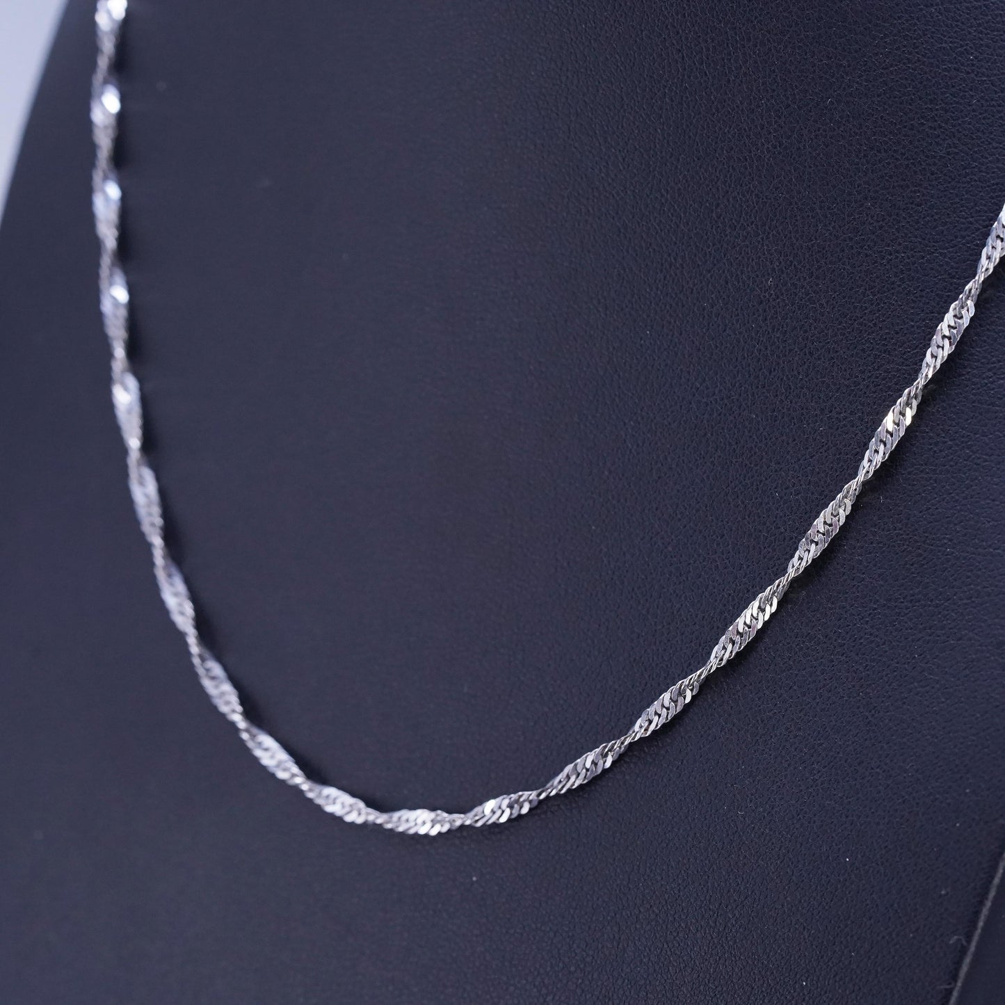 18" 2mm, vintage Italian Sterling 925 silver twisted curb chain necklace