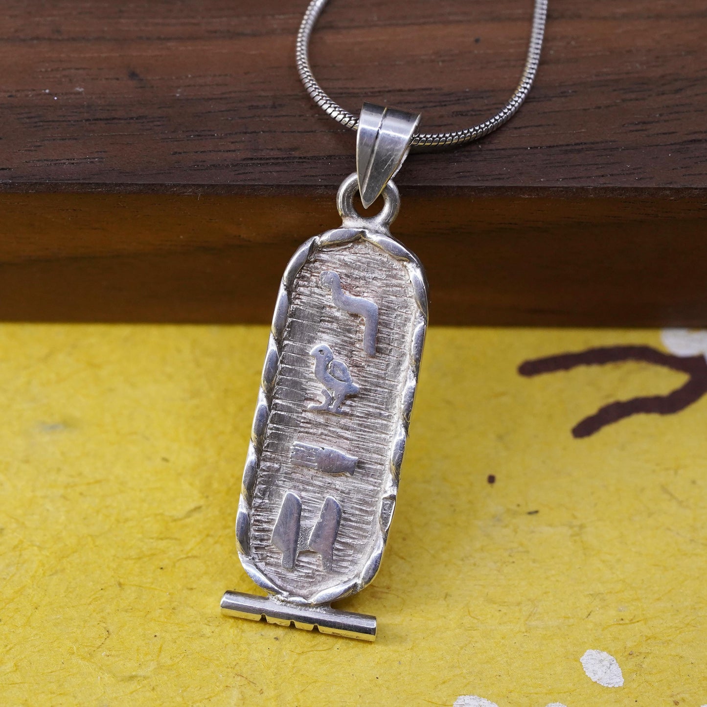 15”, Egyptian Sterling silver necklace w/ double sided pendant 925 snake charm