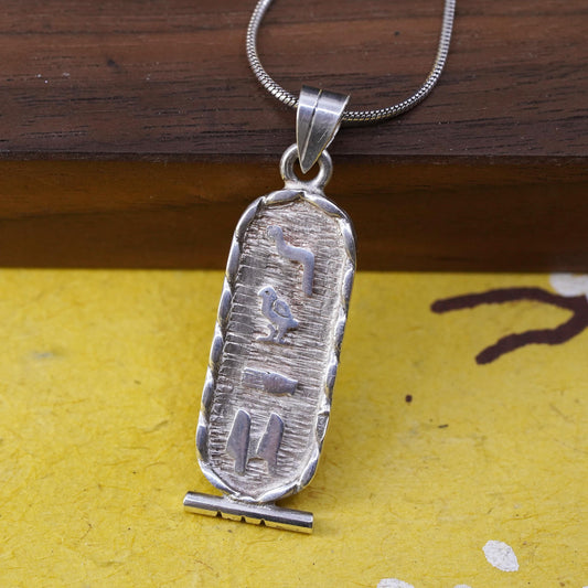 15”, Egyptian Sterling silver necklace w/ double sided pendant 925 snake charm