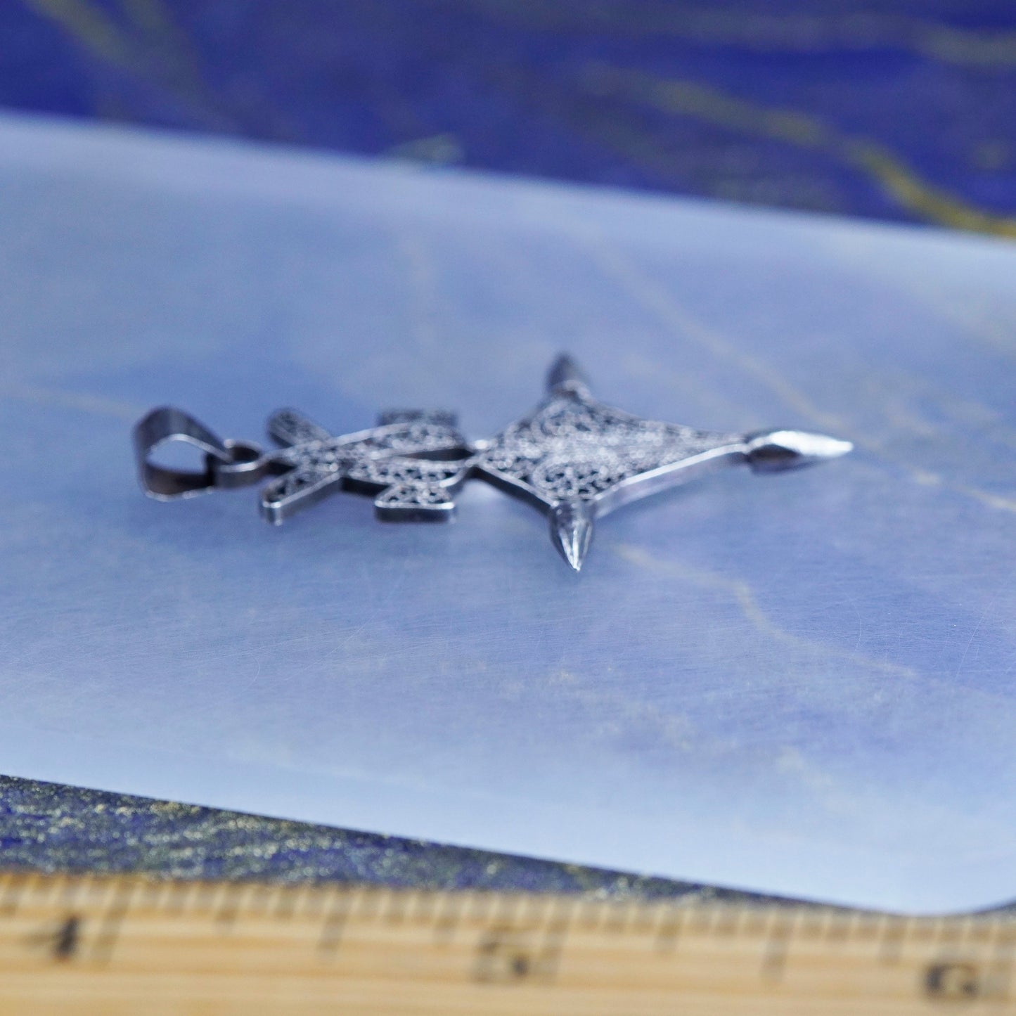 Vintage Sterling silver handmade pendant, 925 filigree cross