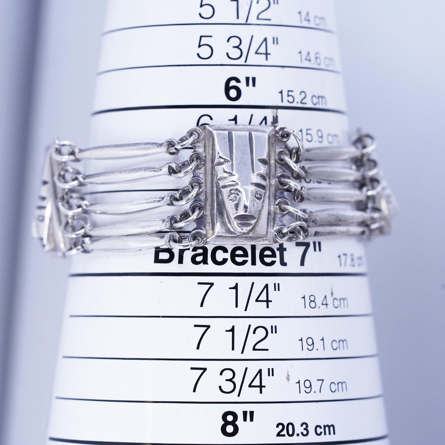 6.5", VTG Mexican southwestern Sterling 925 silver handmade face mask bracelet