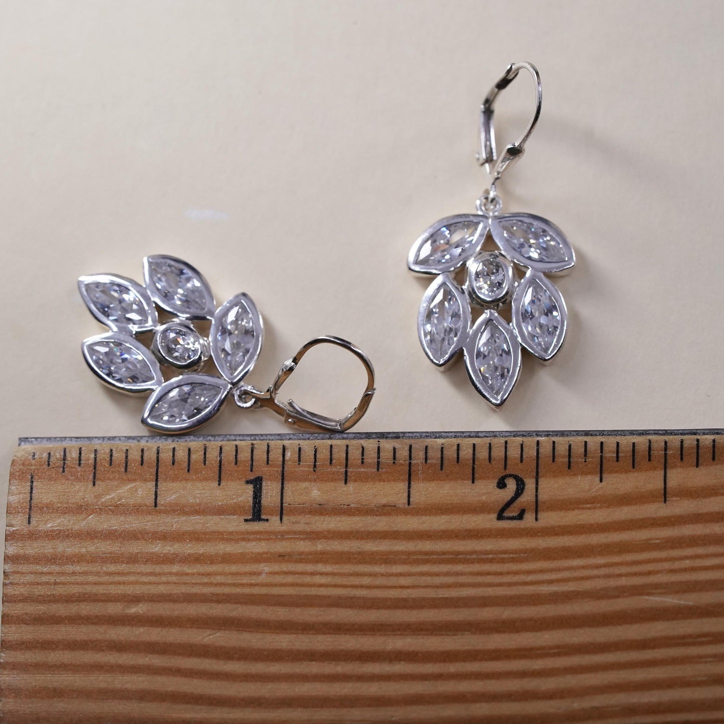 Vintage Sterling 925 Silver Cubic Zirconia leaves Earrings