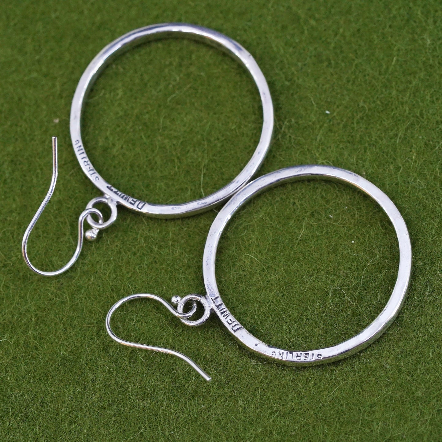 Vintage A. Dewitt Sterling Silver hammered Circle Hoop Earrings Retired 925