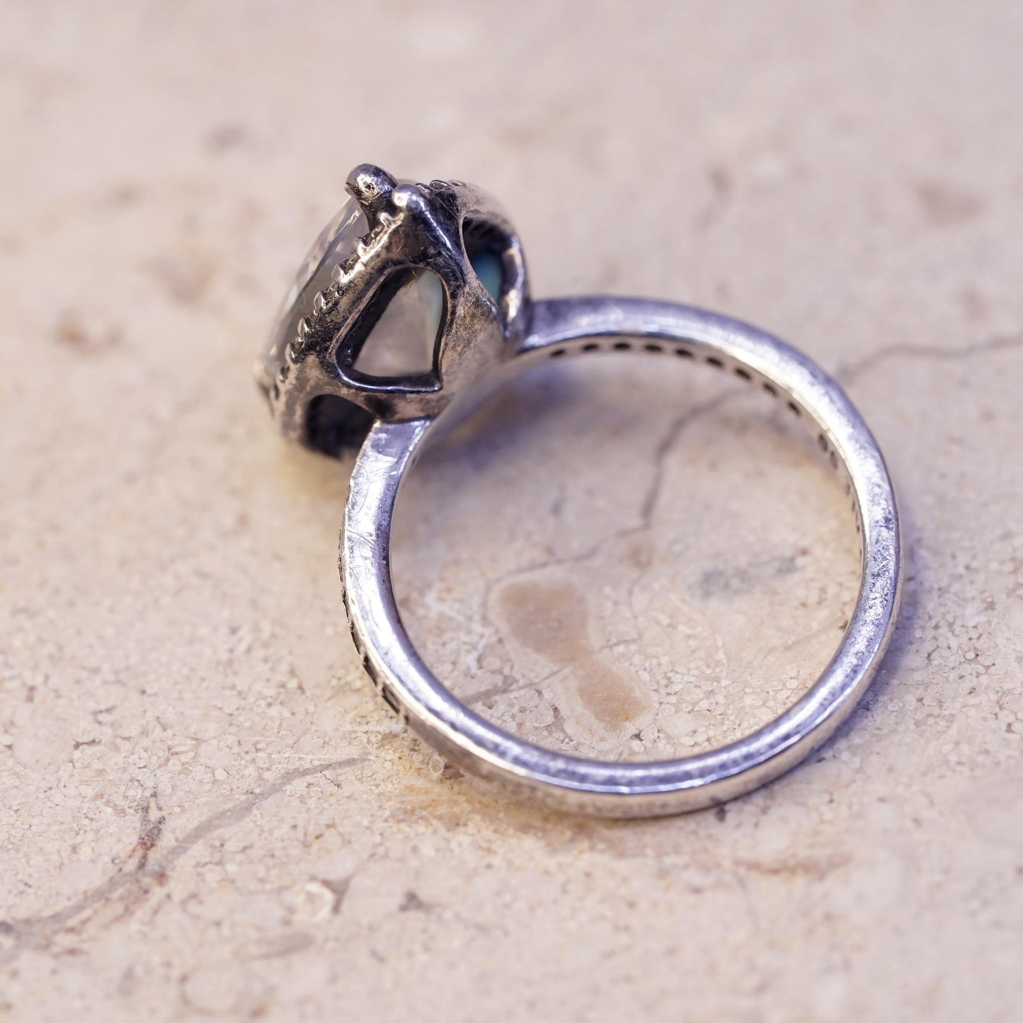 Size 5, vintage ALE sterling 925 silver engagement ring with teardrop cz
