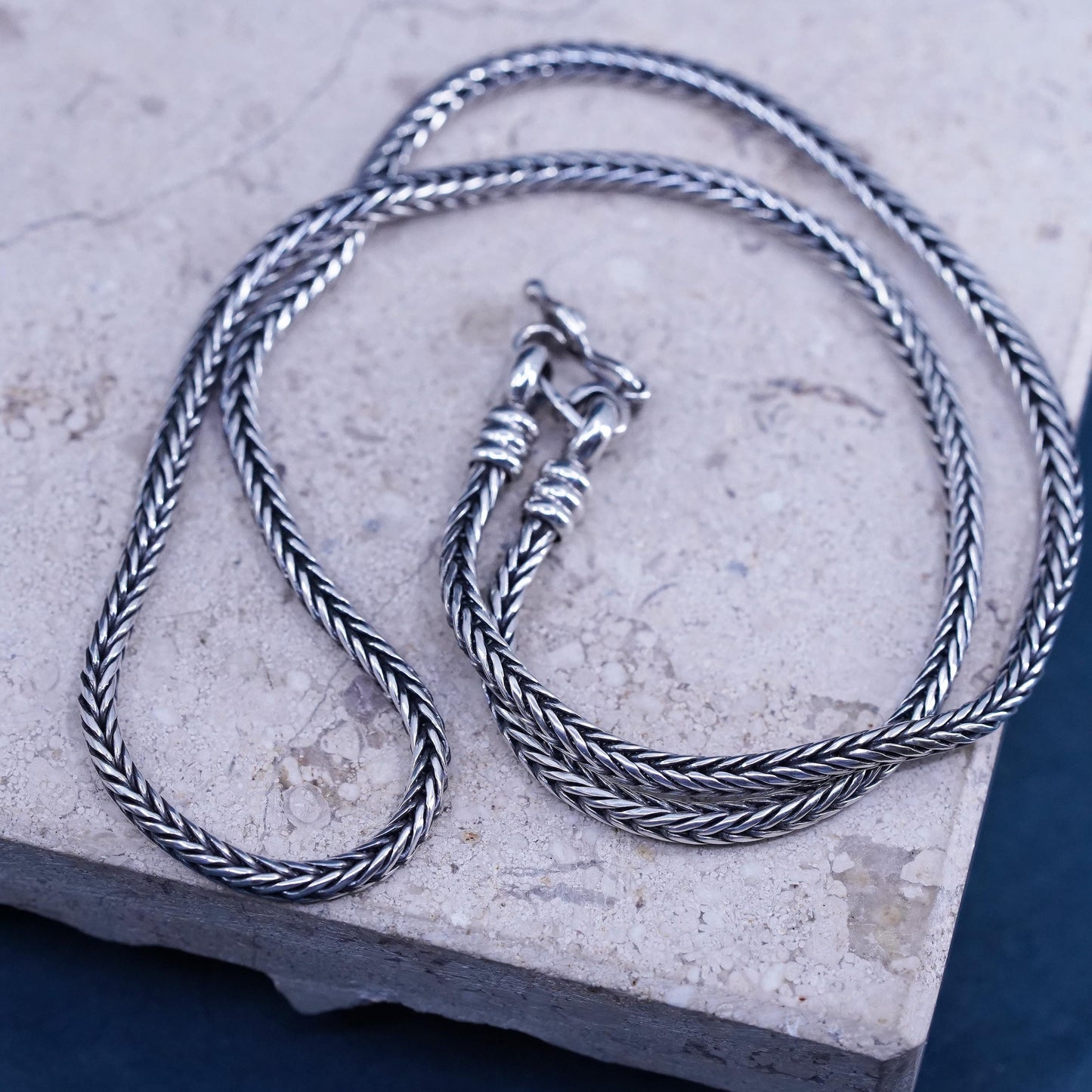 16" 3mm, vintage Sterling silver necklace, solid 950 silver wheat chain
