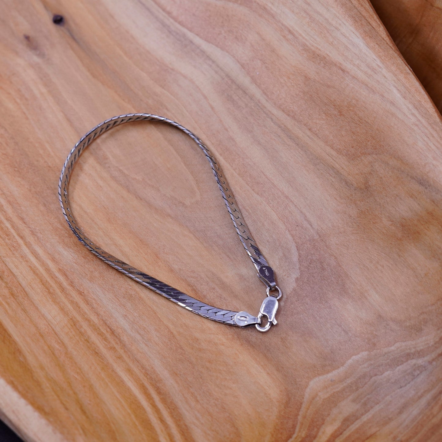 6.75”, 5mm, Vintage Sterling silver herringbone bracelet, Italy 925 chain