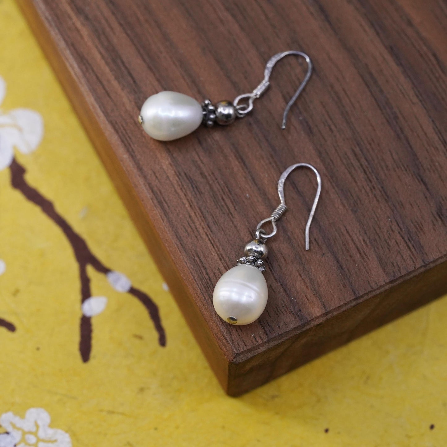 Sterling silver handmade earrings, 925 studs with pearl drops