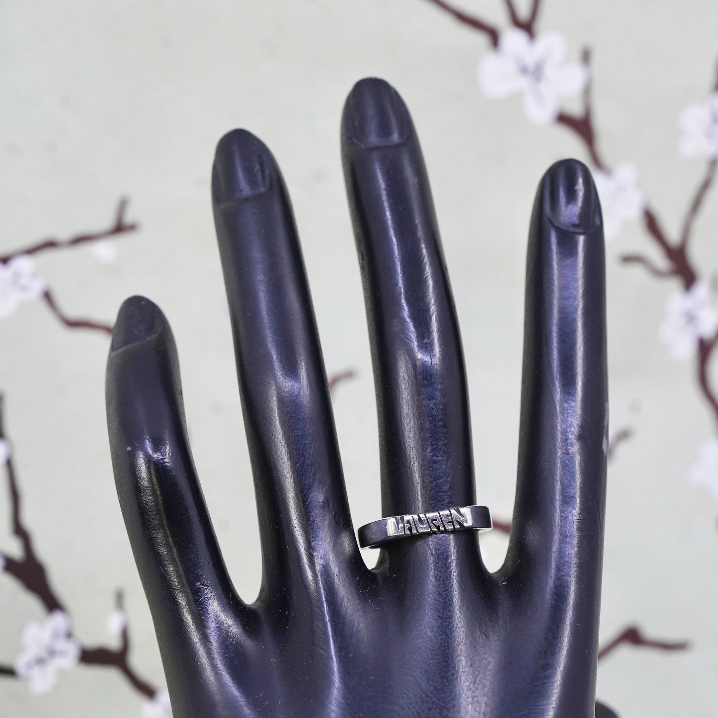 Size 8, vintage Sterling silver handmade ring, 925 name “Lauren” stackable band