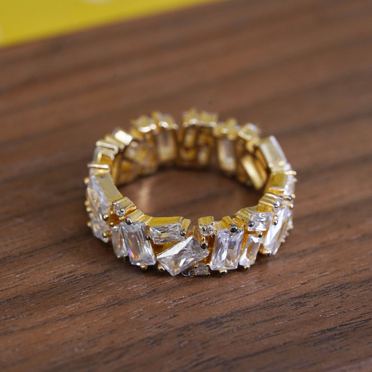 Size 7, vintage vermeil gold over Sterling silver ring, 925 band w/ cluster cz
