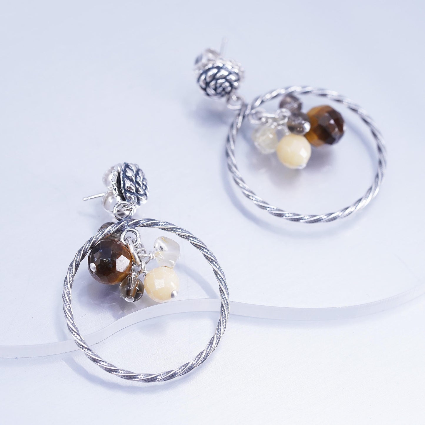 Relios Carolyn Pollack Sterling 925 silver circle earrings golden tiger eye