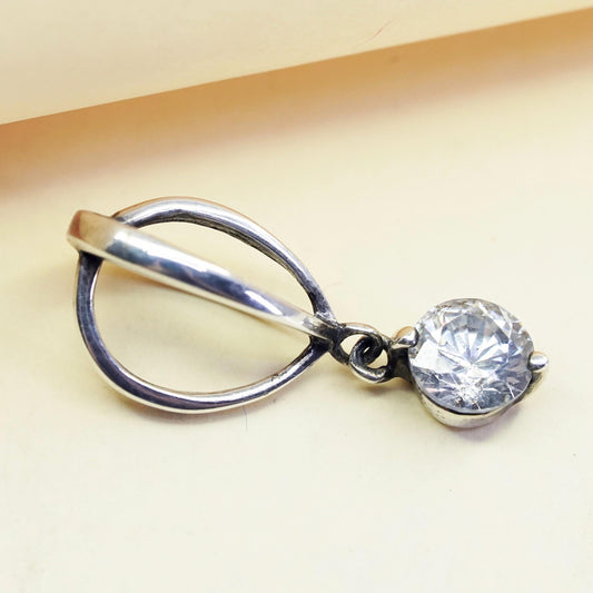 Vintage modern sterling 925 silver cage pendant with cz charm